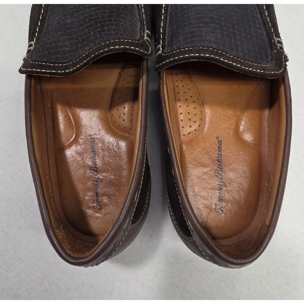 Tommy Bahama Mens Loafers 10 M‎ Brown Woven Suede Leather Slip Ons LIMITED USE